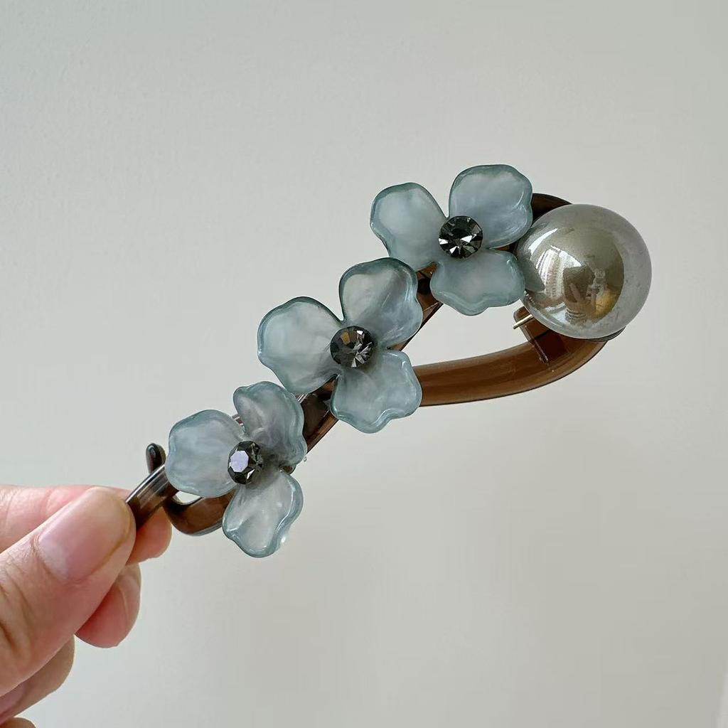 Elegant Flower Hairpin for Women Girls Simple Solid Color Plastic One Word Twist Clip Hairpin Shark Clip Headwear Accessories