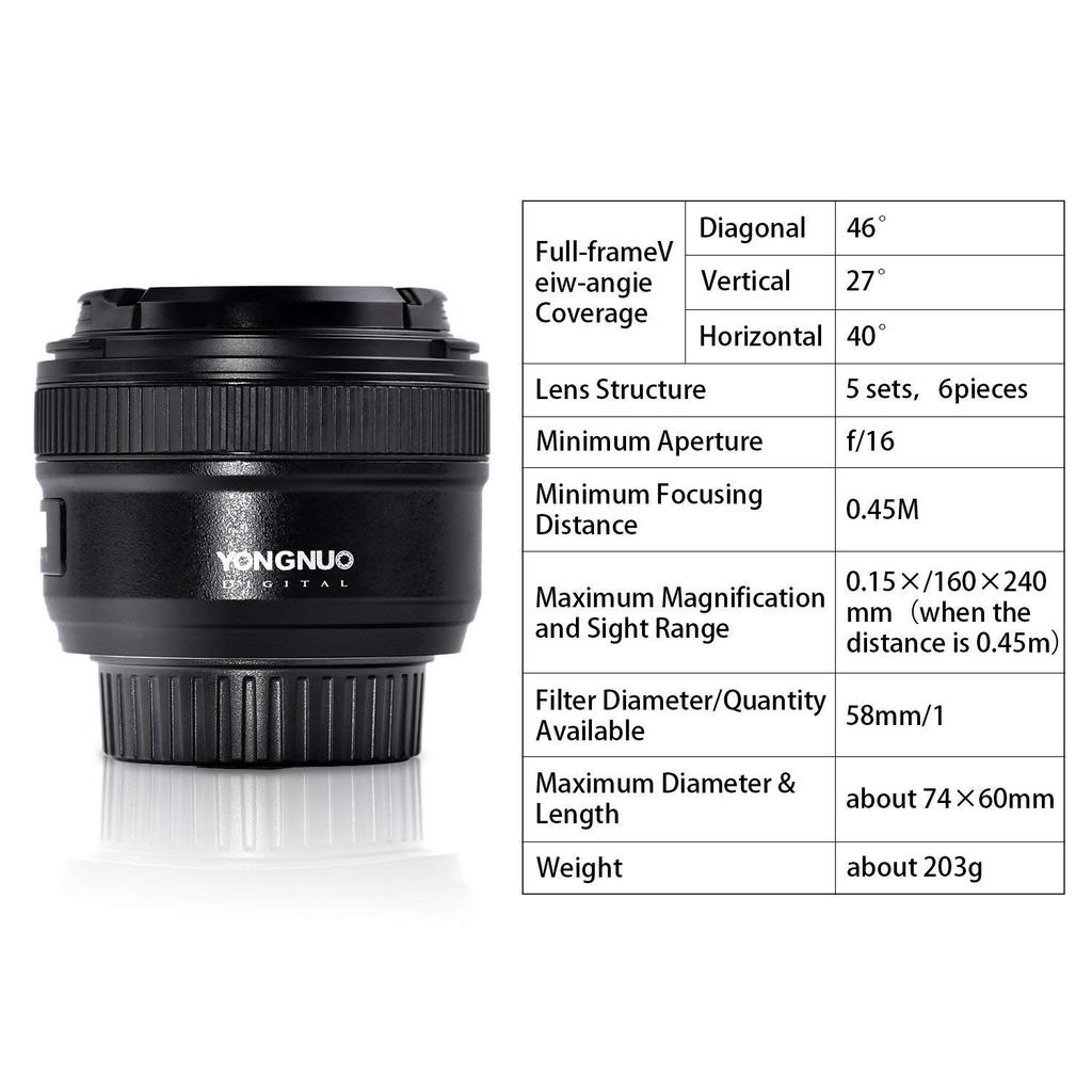 Yongnuo YN EF 50mm AF Prime Lens for Large Aperture Compatible with and More f/1.8 Nikon, Autofocus, D800, D300, D300S, D700, D600, D5000, D5100,