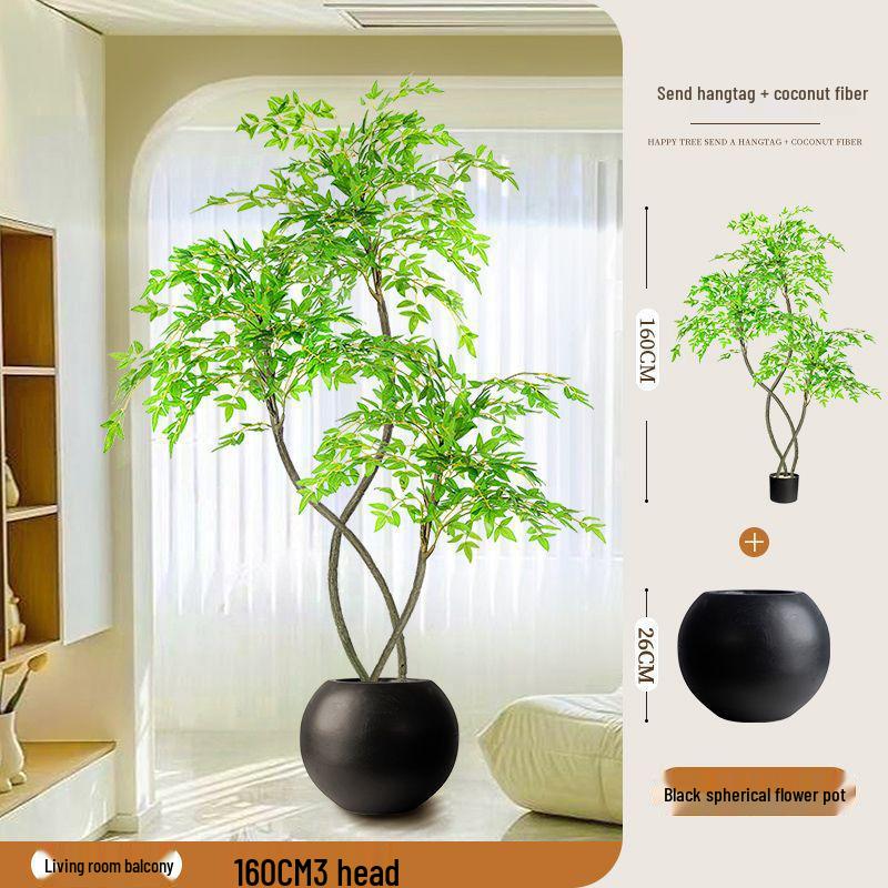 High-End Nandina Domestica Floor-Standing Faux Green Plant for Indoor Decoration