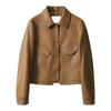 Womens Short PU Leather Jacket Casual Turn-Down Collar Biker Style Streetwear Coat