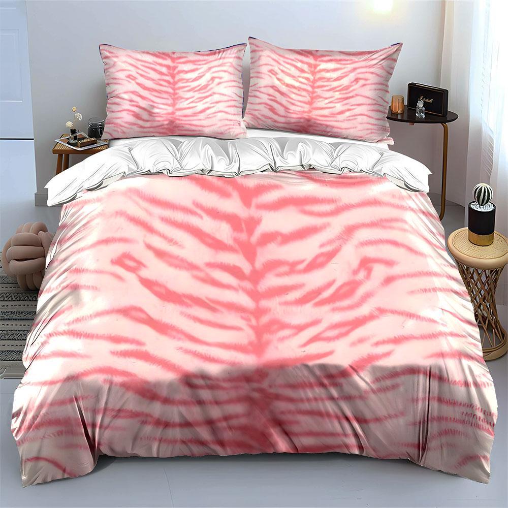 3Pcs Coquette Animal Bedding Set, Soft Pink Tiger Stripe Print Duvet Cover, Cute Girly Bedroom Decor