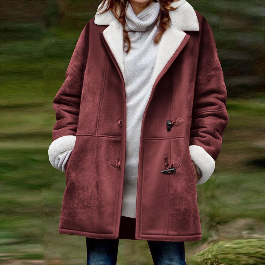 New Women's Solid Color Mid-length Loose Casual Fleece Thickened Warm Coat For Fall Winter, European & American Style Crossborder Outerwear