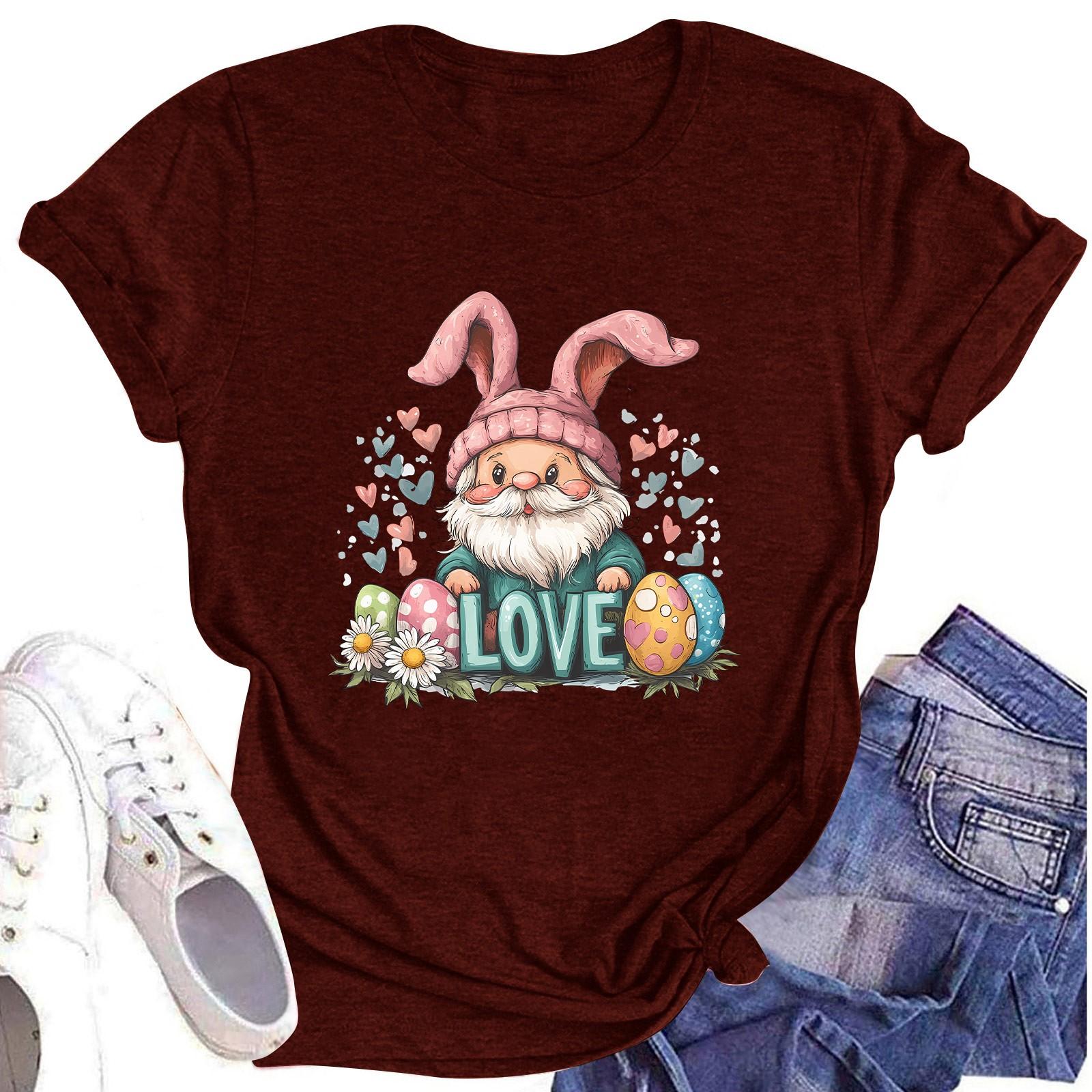 

Женский топ с круглым вырезом, повседневный принт, футболка с короткими рукавами XXL винный