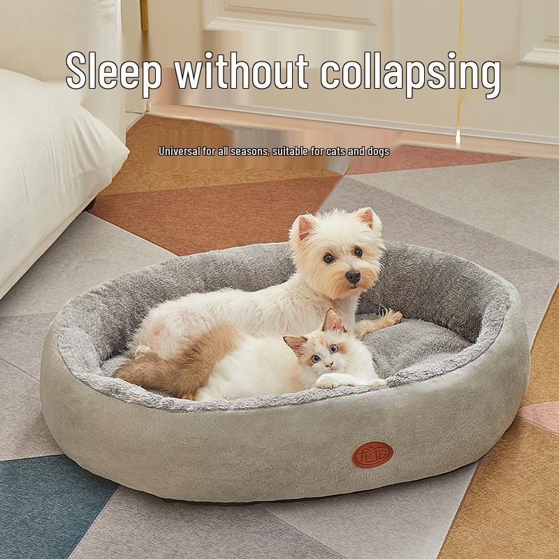 Four Seasons Round Dog Bed - Medium/Large, Scratch & Bite Resistant, Thick & Warm Cat Cushion