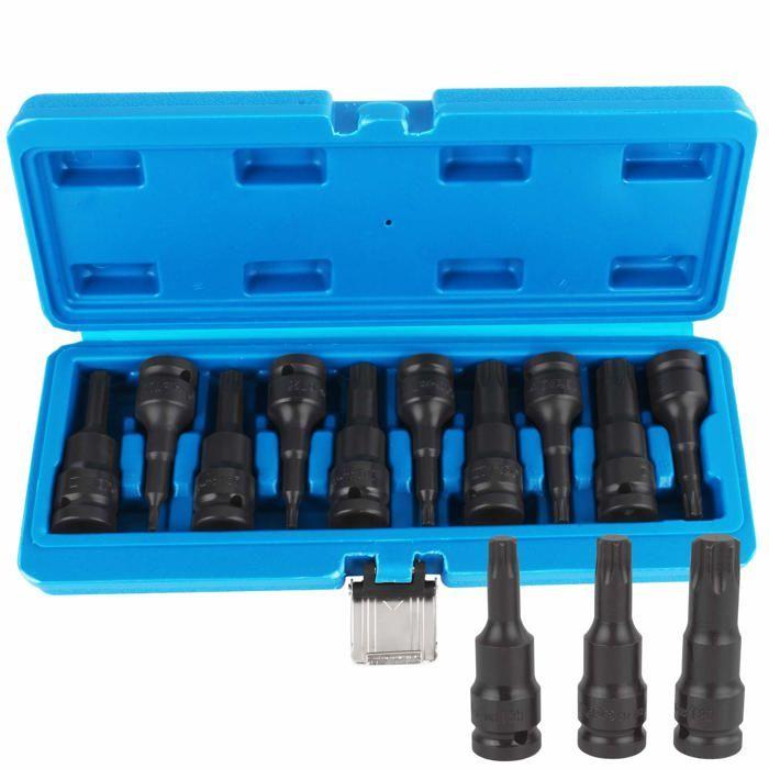 Cle a cliquet - cle a douille - cle dynamometrique Tecpo - 300855 - Jeu de douilles Torx T20-T70 1/2"