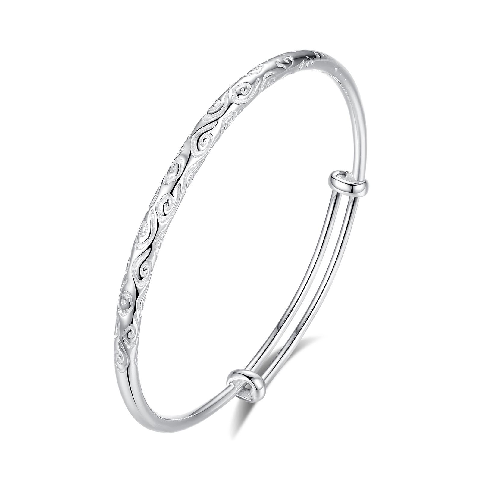 

Браслет-бенгл из стерлингового серебра Star City с благоприятным облаком: Женские универсальные нишевые украшения высокого класса, новый китайский стиль. Pure Silver