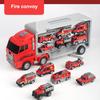 New Storage Container Truck Model Simulation Engineering Fire Military Fleet Toy with Six Alloy Cars Children's Car Toy Gift