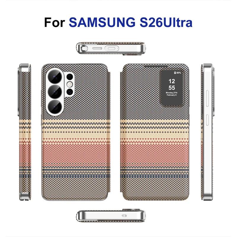 Smart Window View Case for Samsung Galaxy S26 S25 Ultra S26 Plus S25 FE Edge Cover Flip Leather Touch Display Cover Figure Shell