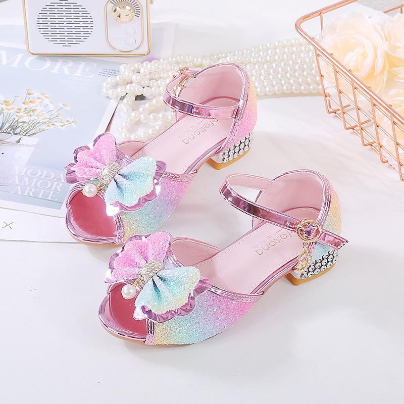 Princess Shoes Sandals New Summer Colorful Girls Open-Toe Fish Mouth Children's High Heels Soft Sole Big Kids Shoes