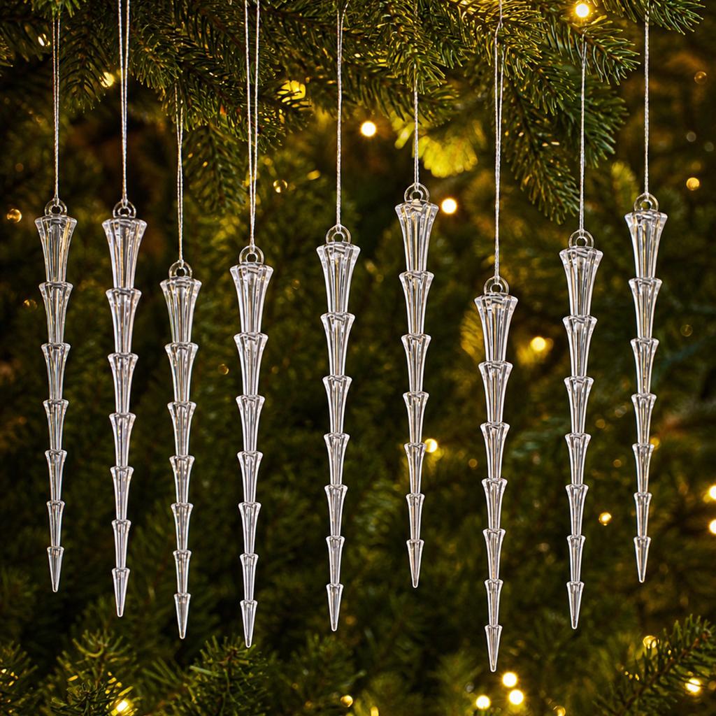 12pcs Christmas Novelties 2026 2027 Clear Acrylic Twisted Icicle Cone Christmas Pendant For Xmas Tree New Year Eve Decoration