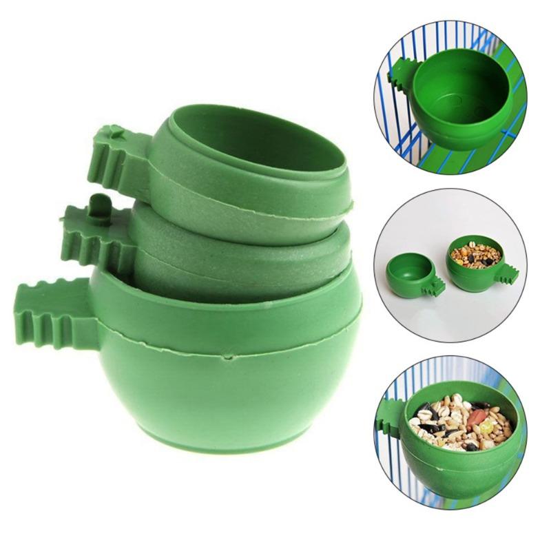 3PCS Bird Parrot Pigeons Hamster Pet Cage Aviary Water Food Bowl Feeder Plastic Round Water Cup Hanging Drinking Feeding Bowl