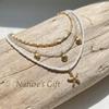 Handgefertigter mehrschichtiger gestapelter Choker aus Reiskörnern für Damen Einfacher Seestern-Muschel-Anhänger Halskette Bohemian Strand Schmuck Geschenke