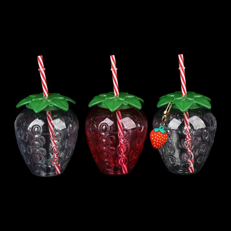Portable Strawberry Shaped Water Bottle with Straw Cute Plastic Cup for Everyday Use