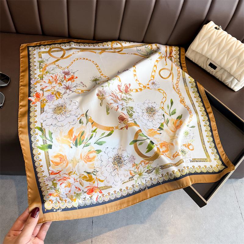 European American 70cm Small Square Imitation Silk Scarf - Printed Versatile Headscarf/Neck Protector