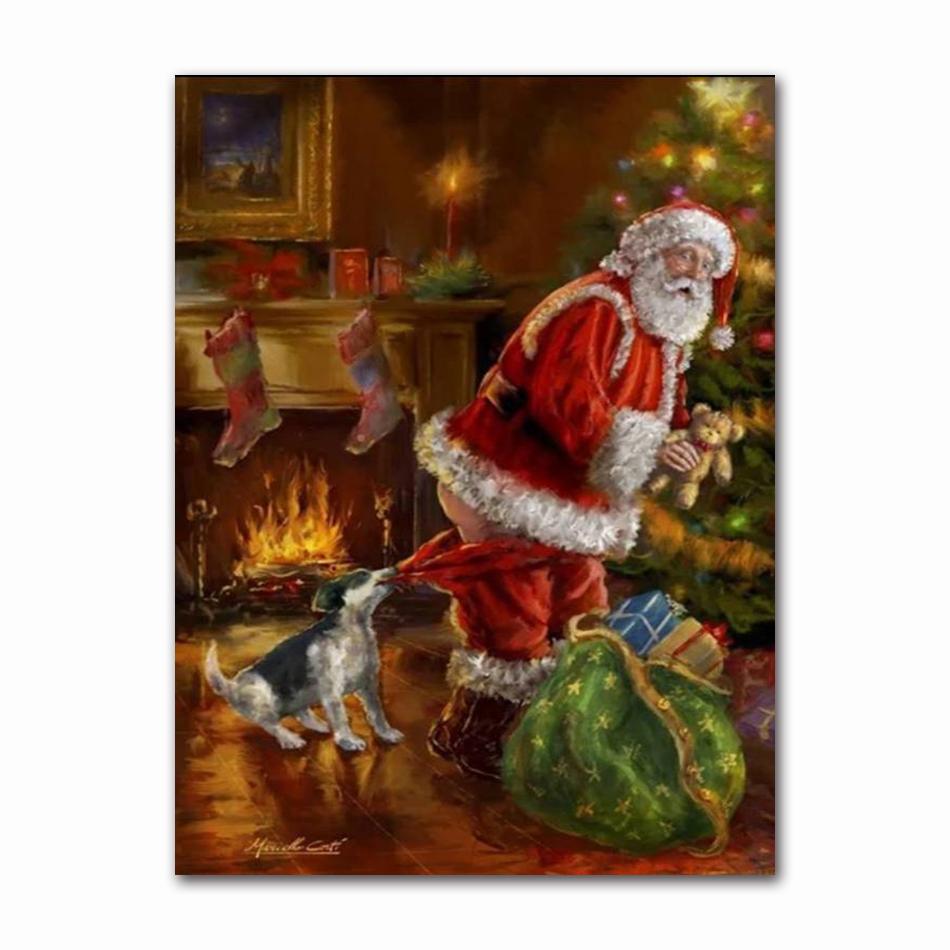 Happy New Year Christmas Series Canvas Painting Santa Lantern Posters and Prints Modern Wall Art Picture Bedroom Decoration