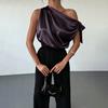 Dames Blouse Schuine Schouder Asymmetrisch Off-Shoulder Strik Blouse Casual Kantoorstijl Losse Pasvorm Satijnen Tops Dagelijkse Kleding