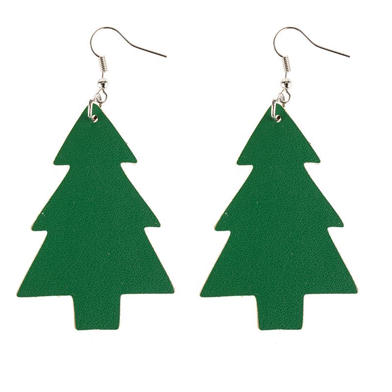 Cross-border Christmas Tree Double-sided PU Leather Teardrop Earrings