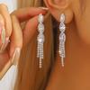 2Pc Women'S Fashionable Copper Zircon Stone Niche High End Tassel Earrings Jewelry Suitable For Dates, Parties, Festivals, Present GiftFashion Jewelry