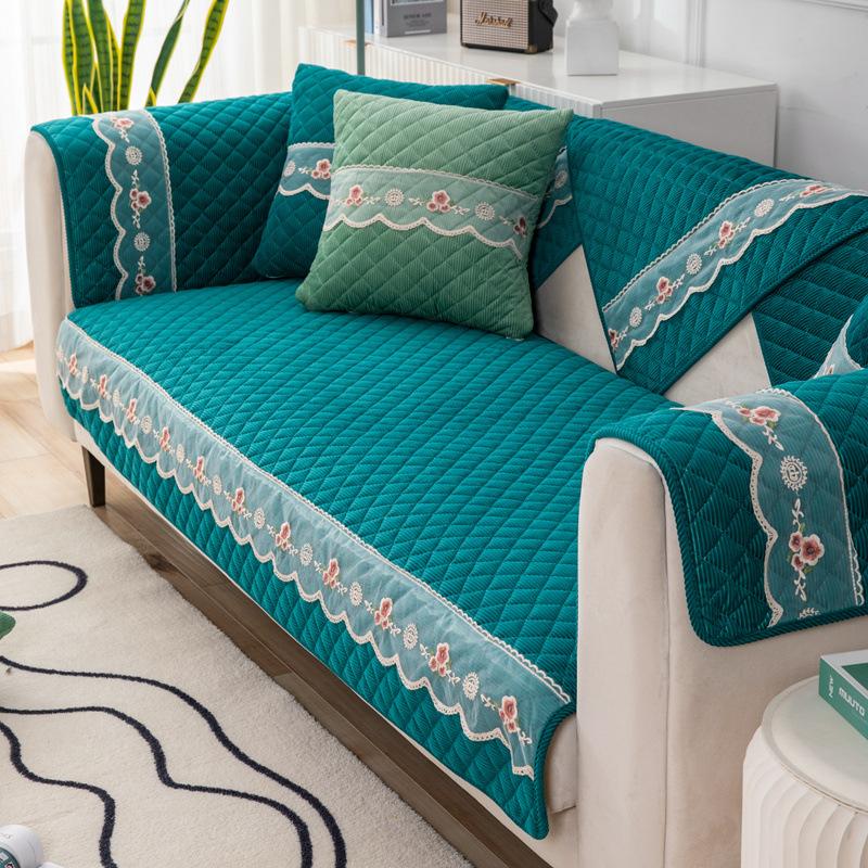 Sofa Cushion Plush Non-slip Thicken Sofa Cover Cushion Flannel Sofa Cover Universal Solid Color Lace Dust-proof Sofa Seat Cover