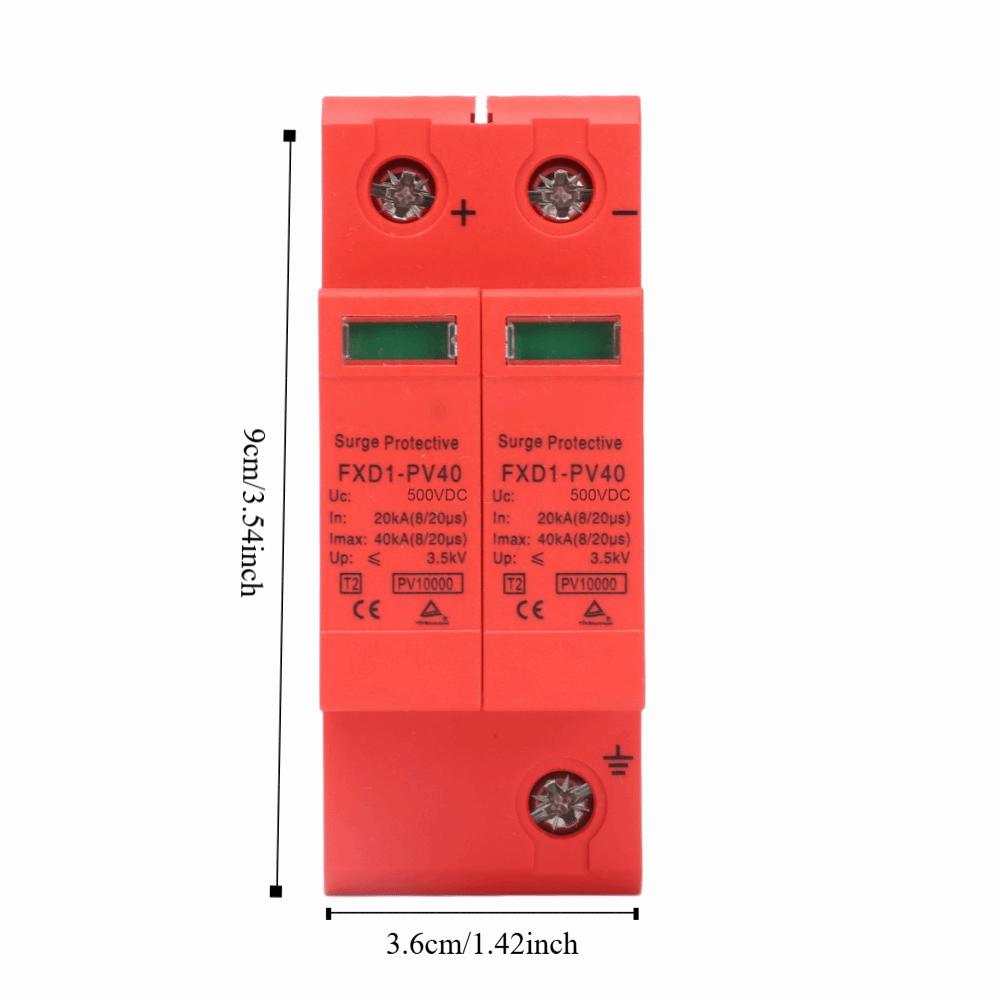 2PCS Durable 2P SPD Protective Devices 40KA DC 500V/750V/1000V DC Photovoltaic Arrester Photovoltaic Arrester Home Safety