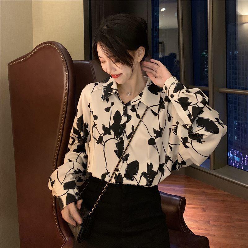 Lazy Style Shirt for Women with Hong Kong Style Retro Charm and A Sense of Design Chic Long-sleeved Slightly Mature Top