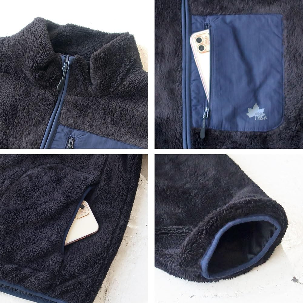 LOGOS park Men's Plus Size Brand Outerwear, Boa Fleece, Nylon Mountain Stand, LOGOS Park, Sizes 3L, 4L, and 5L, 10001659 (5L, Brown)