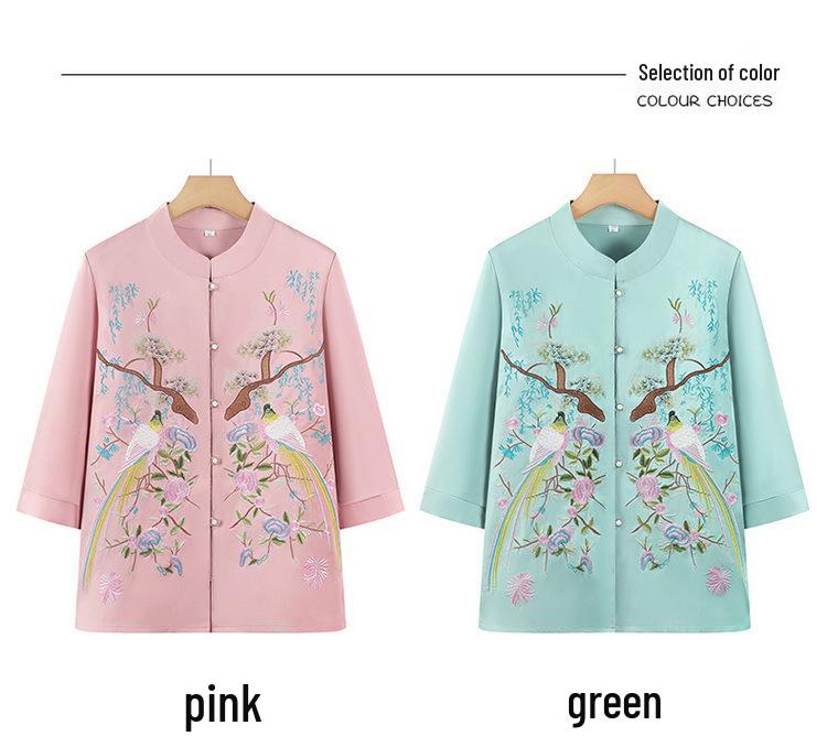 Zomerblouse in Chinese stijl met zeven mouwen voor dames van oma (70-jarige Moeder)