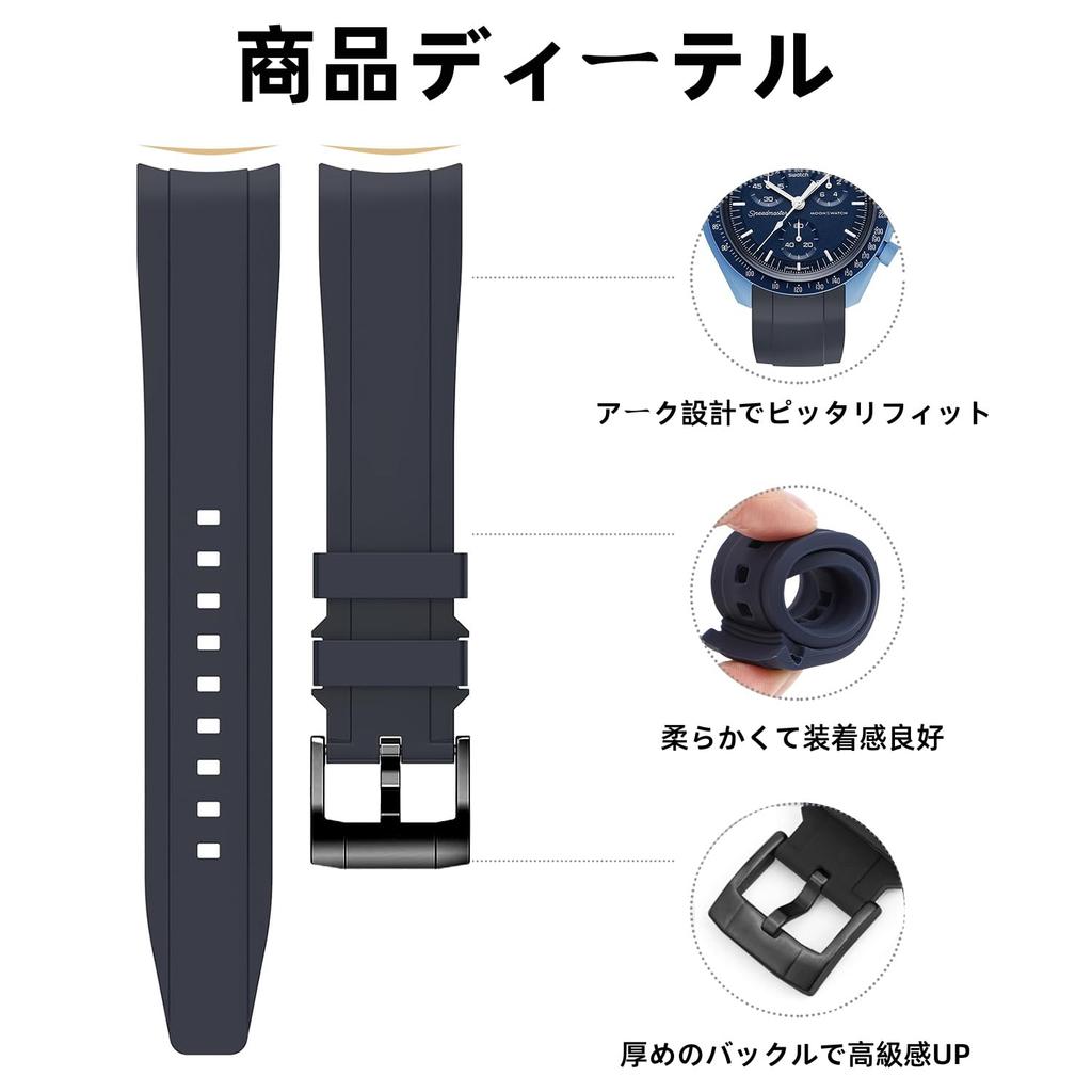 Jumpsunfun 20mm Watch Band for Omega Swatch and Black Silicone Strap with Black Buckle X, Speedmaster, MoonSwatch,