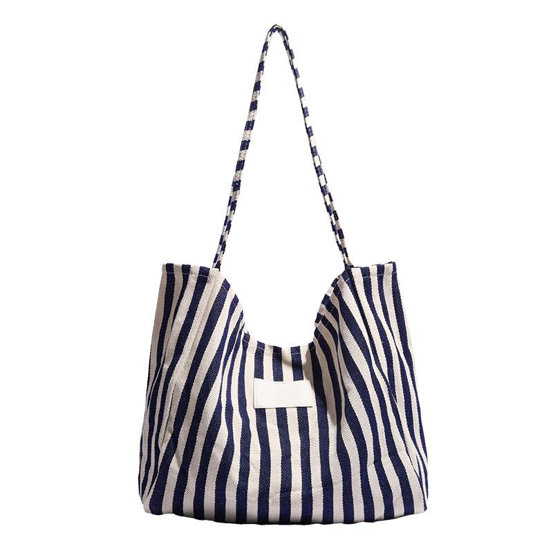 Hong Kong Style Large-capacity Striped Tote Bag Women's New Simple and Fashionable Shoulder Bag Student Class Commuting Bag