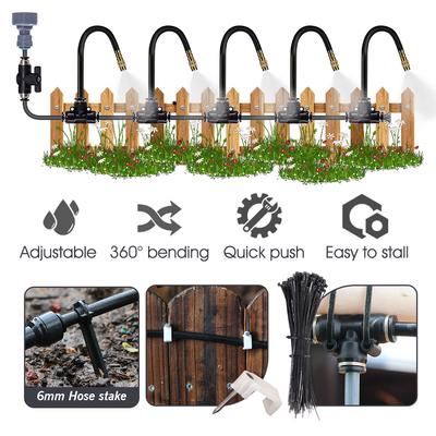 Sistema de refrigeración por nebulización para jardín de 5-30 m 1/4" 4/6 mm, boquilla nebulizadora flexible de 360°, pulverizador atomizador ajustable, kits de riego para exteriores