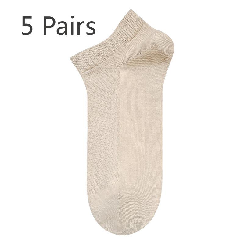 5 Pairs of Women's Summer Cotton Breathable Mesh Boneless Deodorant Wicking Sweat Low Top Boat Socks