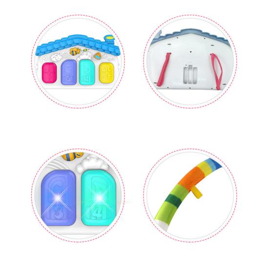 Baby Play Mat with Hanging Rattle Toy Light & Music Crawling Mat Kids Activity Gym Fitness Play Piano Game Blanket Early Educational Musical