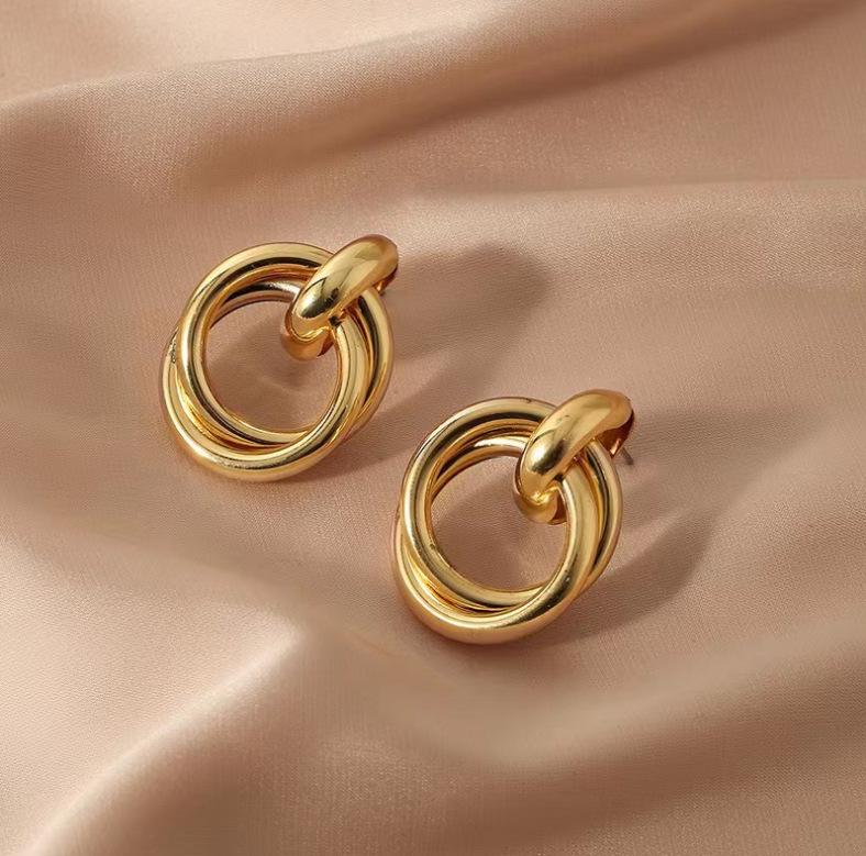 European and American Retro Textured Double-Layer Winding Earrings