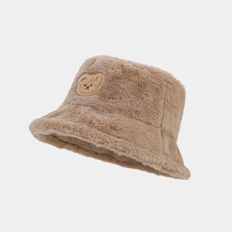 New Collegiate Style Cute Bear Bucket Hat for Women, Trendy Autumn/winter Plush Thickened Warm Sun Hat, Pot Hat