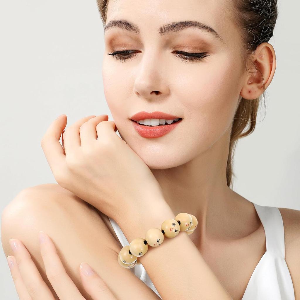 Smiling Face Wooden Beads 50Pcs 1.8CM Natural Wood Beads Wood Spacer Beads Loose Beads with Hole for DIY Craft Jewelry Making