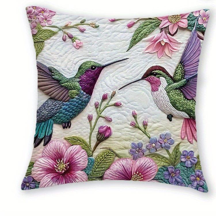 Short Plush Material Pillowcaseexquisite Quilted Pillowcases With Hummingbirds And Floral Sofa Cushion Cover Home Room Decorati