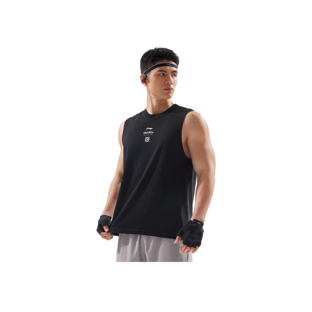 Li-Ning Fitness Series Sport Casual Simple Letter Round Neck Pullover Loose Vest Men Vests Black AVSV045-1