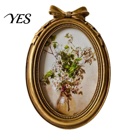 Crack Resistant Frame Vintage Picture Frame, Gold-Tone Round Oval Photo Arched Retro Exquisite Detail for Wall Hanging or Tabletop Display Home Decor