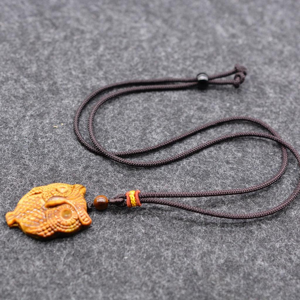 Natural Tiger Eye Owl Pendant Necklace, Wood Stone Jewelry