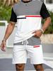 Casual Stripe Printed T-Shirt Shorts Loose Men's Short Sleeve Tee Elastic Waist Shorts Set Sports Clothes