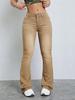 Women's European Vintage Style Khaki Washed Denim Micro Flare Jeans