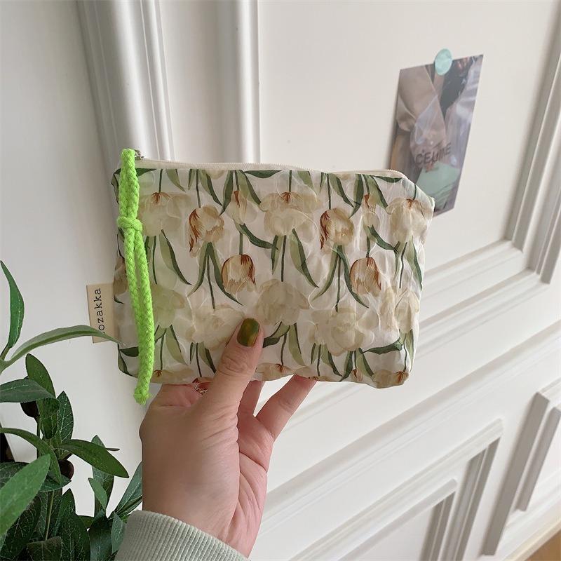 Kawaii Floral Travel Portable Cosmetic Lipstick Storage Bag Women Makeup Handbags Wallet Organizer Pencil Cases Pouch Pen Bags
