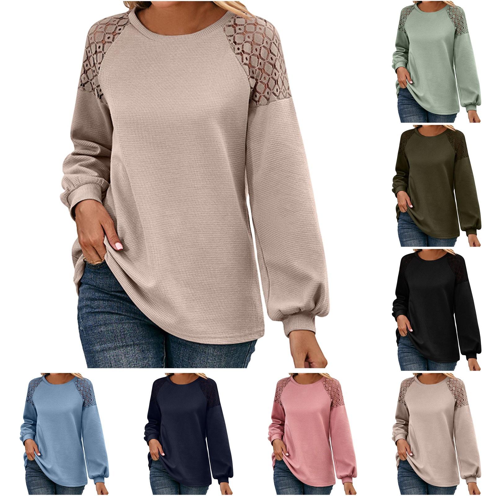 

Женская повседневная свободная футболка с круглым вырезом и длинным рукавом, кружевная футболка, нижняя рубашка