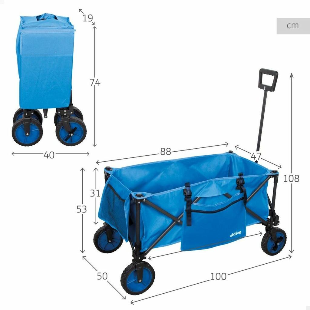 Multi-purpose Cart Aktive Blue Black 88 X 47 X 53 Cm Foldable Beach