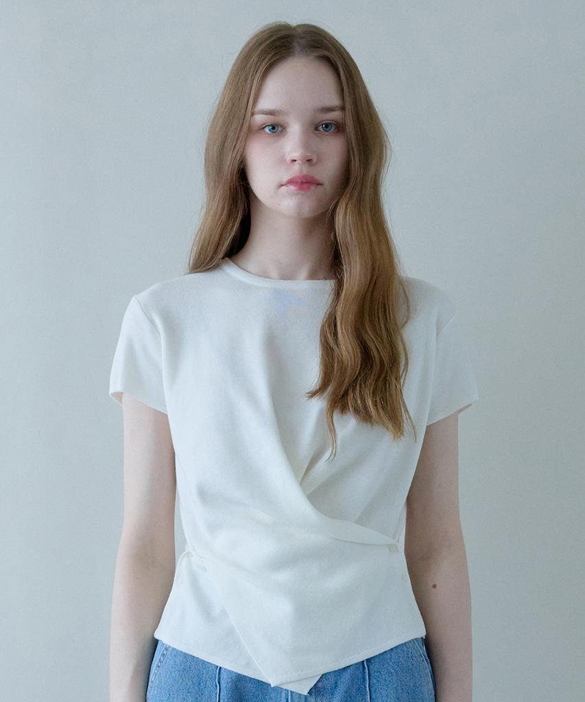 Hillioteu Wrap Button Half Knit_Ivory