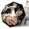 Vintage Sewing Machine Floral Art Automatic Umbrella Compact 8-Rib Design Lightweight All Season Travel Outdoor Accessory Perfect Gift for Women Men