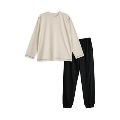 Men's Pajamas, 100% Cotton T-shirt Material, Soft, Comfortable, Top and Bottom Set, Long Sleeve, Plain, Decorative Needles, Spring, Summer, Fall, All