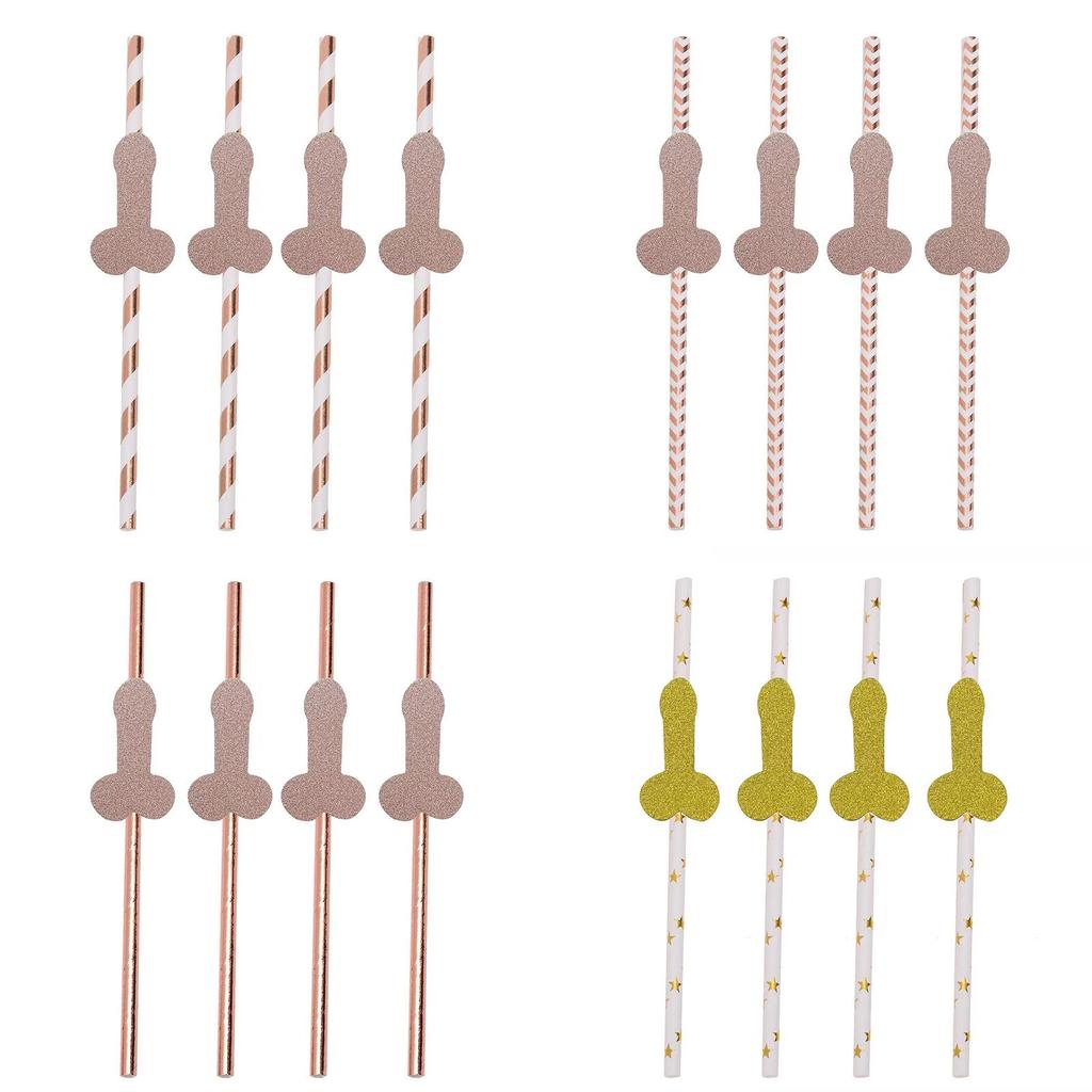 No Brand Paper Drinking Straws With Gold Stripes For Party Bar Decor