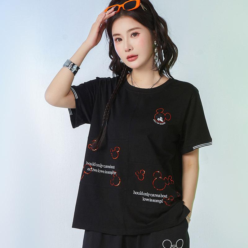 

2025 Летняя Мультяшная Повседневная Женская Приталенная Модель Большого Размера с Коротким Рукавом XL (130-160 jin) чёрный