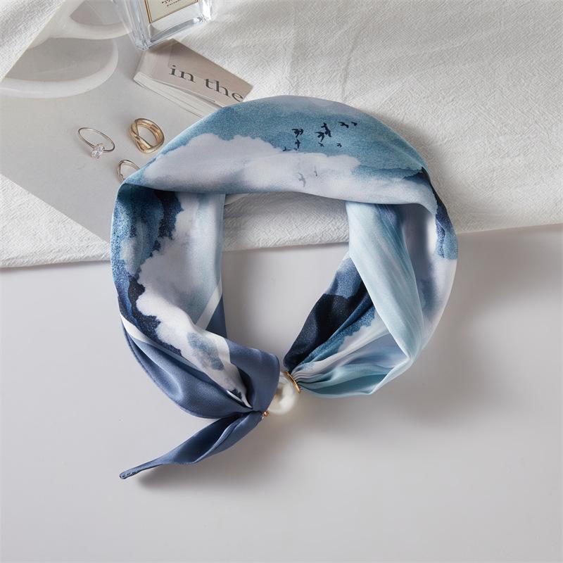 Französischer Luxus-Frühlings-Sommer-Quadrat-Schal mit magnetischem Perlenverschluss - Eleganter Damen-Halsketten-Schal